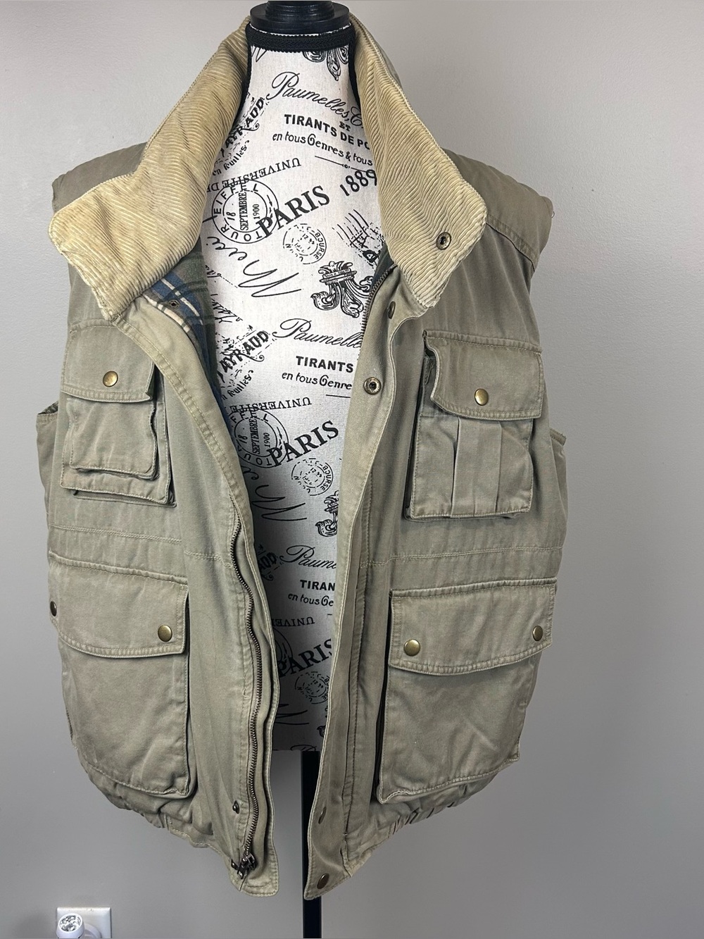 Fieldmaster Vintage Utility Vest Large khaki Plaid Lined Hunting Gorpcore